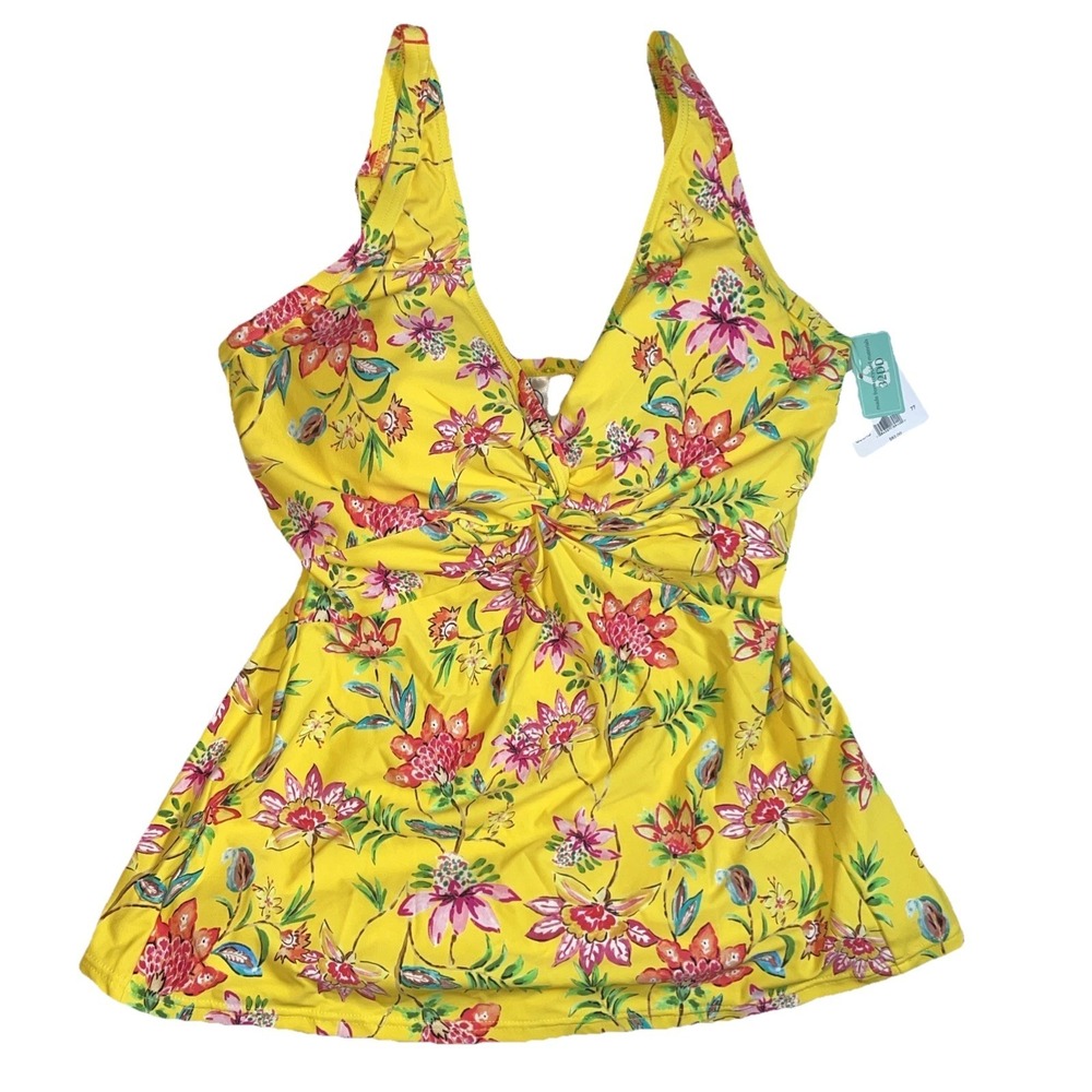 Sunsets Twist Underwire Golden Hour Floral Forever Tankini Yellow Sz 32DD NWT